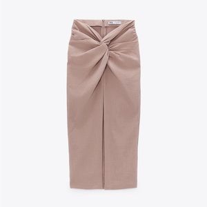 ZARA PIN HIGH-WAIST TEXTURED MIDI SKIRT WITH KNOT